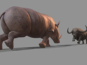 Бык и носорог сражаются в низкополигональной игре 3D Модель