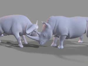 Бык и носорог сражаются в низкополигональной игре 3D Модель