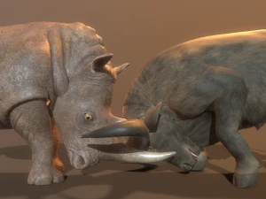 Бык и носорог сражаются в низкополигональной игре 3D Модель