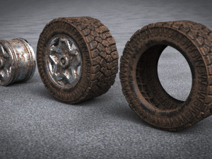 3d dirty and clean hi poly offroad tires with rim model 3D Model