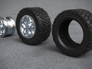 3d dirty and clean hi poly offroad tires with rim model 3D Model