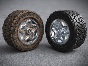 3d dirty and clean hi poly offroad tires with rim model 3D Model