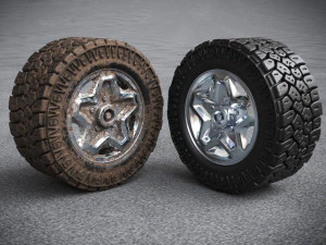 3d dirty and clean hi poly offroad tires with rim model 3D Model