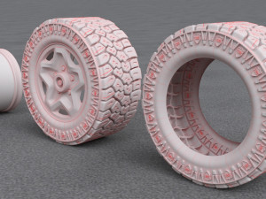 3d dirty and clean hi poly offroad tires with rim model 3D Model