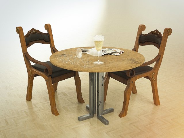 cheap looking wooden chair and table 3D Model .c4d .max .obj .3ds .fbx .stl .blend