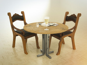 cheap looking wooden chair and table Model 3D