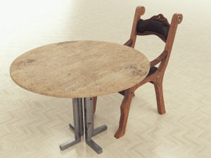 cheap looking wooden chair and table 3D Model