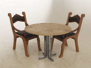 cheap looking wooden chair and table 3D Model