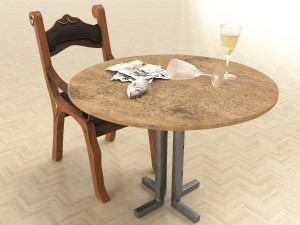 cheap looking wooden chair and table 3D Model