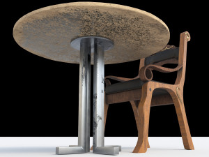 cheap looking wooden chair and table 3D Model