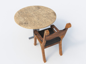 cheap looking wooden chair and table 3D Model