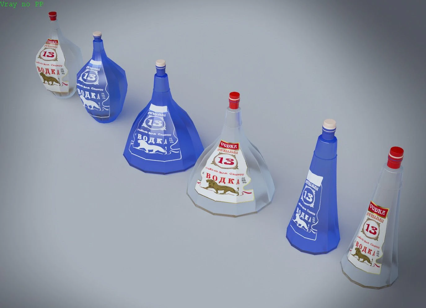 13 sided vodka bottle 3 versions 3D Model .c4d .max .obj .3ds .fbx .stl .blend 
