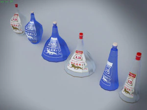 13边伏特加瓶3个版本 3D 模型