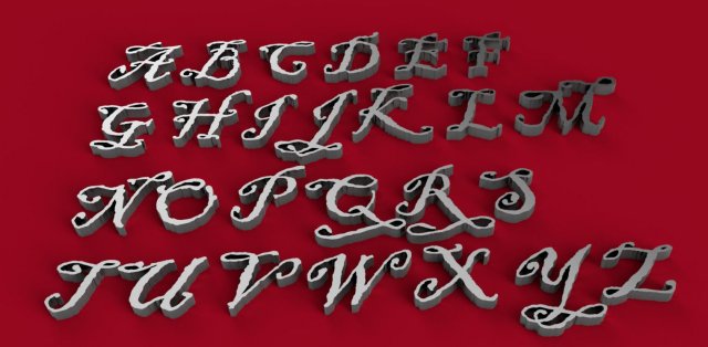 blackadder font uppercase and lowercase 3d letters stl file 3Dプリントモデル .c4d .max .obj .3ds .fbx .stl .blend 