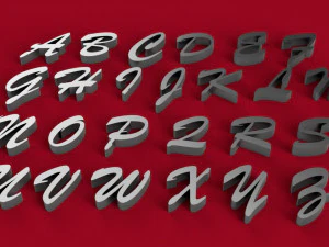 Pinceau script police majuscules et minuscules lettres 3d fichier stl Modèles 3D en vedette