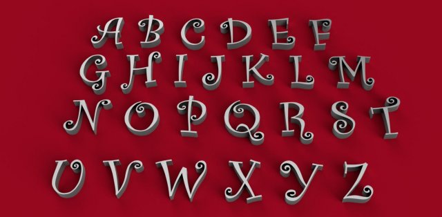 curlz font uppercase and lowercase 3d letters stl file 3D Print Model .c4d .max .obj .3ds .fbx .stl .blend 