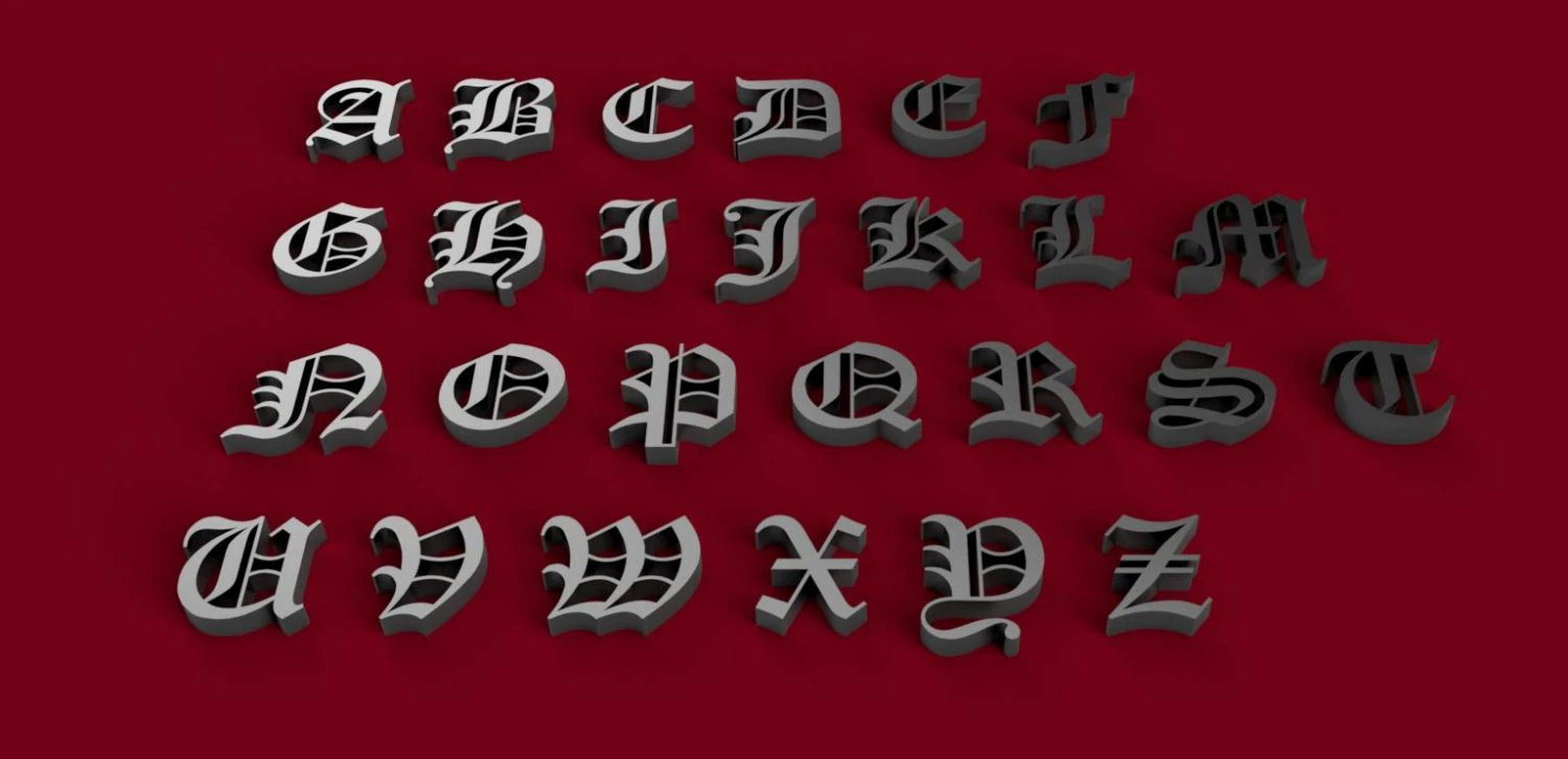 old english font uppercase and lowercase 3d letters stl file 3D Print Model .c4d .max .obj .3ds .fbx .stl .blend 