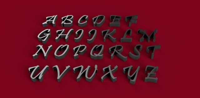 pristina font uppercase and lowercase 3d letters stl file Modèles 3D en vedette .c4d .max .obj .3ds .fbx .stl .blend 
