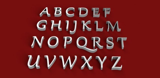 gabriola font uppercase and lowercase 3d letters stl file 3D Print Model .c4d .max .obj .3ds .fbx .stl .blend 