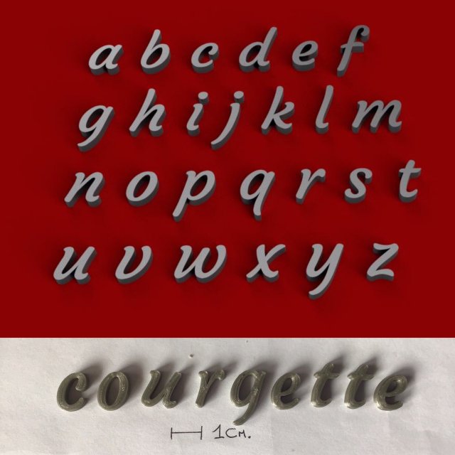 courgette uppercase and lowercase 3d letters stl file 3D Print Model .c4d .max .obj .3ds .fbx .stl .blend