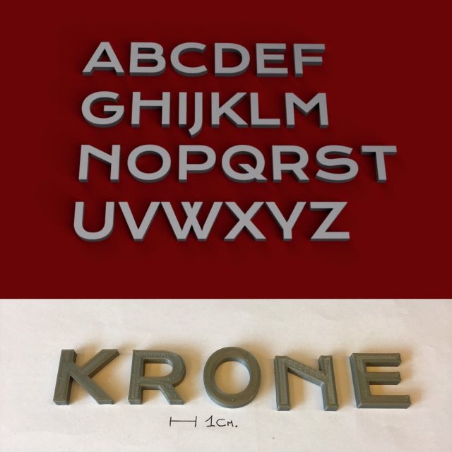 krone uppercase and lowercase 3d letters stl file 3D 打印模型 .c4d .max .obj .3ds .fbx .stl .blend 