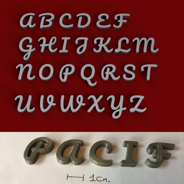 pacifico uppercase and lowercase 3d letters stl file 3Dプリントモデル .c4d .max .obj .3ds .fbx .stl .blend 