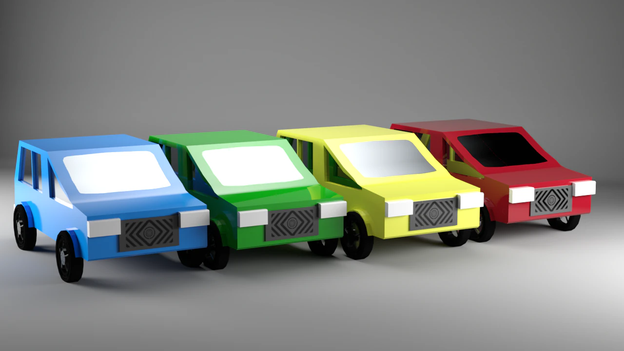 low poly four cars pack 3D Model .c4d .max .obj .3ds .fbx .stl .blend