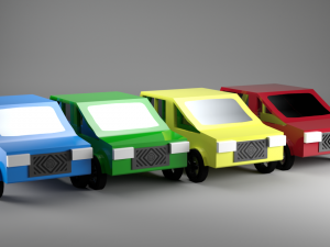 low poly four cars pack 3D Model
