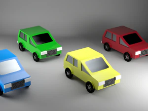 low poly four cars pack 3D Model