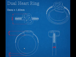 Podw&oacute;jny pierścionek w kształcie serca Model do druku 3D