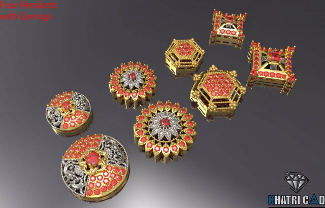 multi shaped pendants with earrings total 8 pieces Modèle 3D .c4d .max .obj .3ds .fbx .stl .blend 