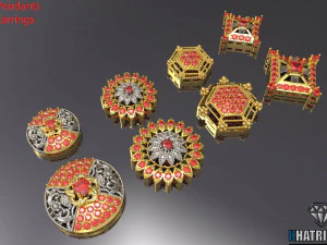 pendenti multiforma con orecchini in totale 8 pezzi Modello 3D