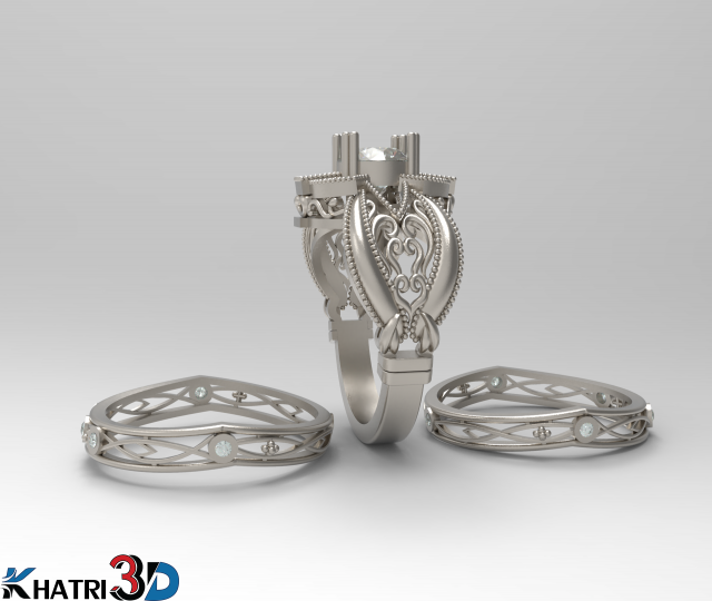 engagement ring with wedding band 3D 모델 .c4d .max .obj .3ds .fbx .stl .blend 