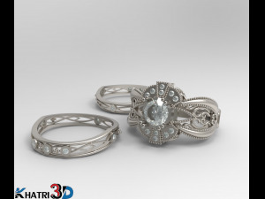 engagement ring with wedding band 3D 모델