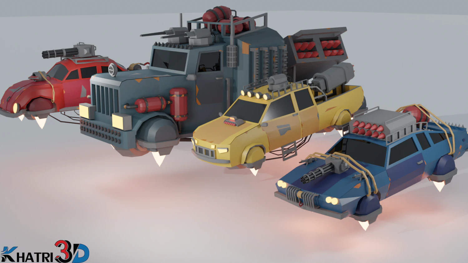 scifi car collection low poly 3D Model .c4d .max .obj .3ds .fbx .stl .blend 