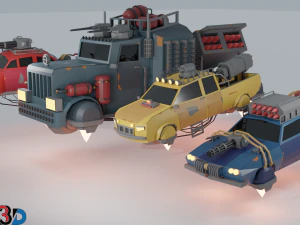 collezione di auto scifi low poly Modello 3D