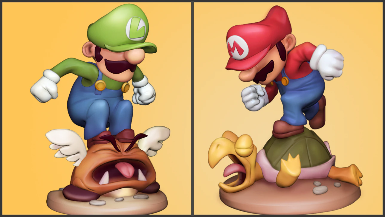 Mario and Luigi Miniature Figurines 3D Print Model .c4d .max .obj .3ds .fbx .stl .blend 