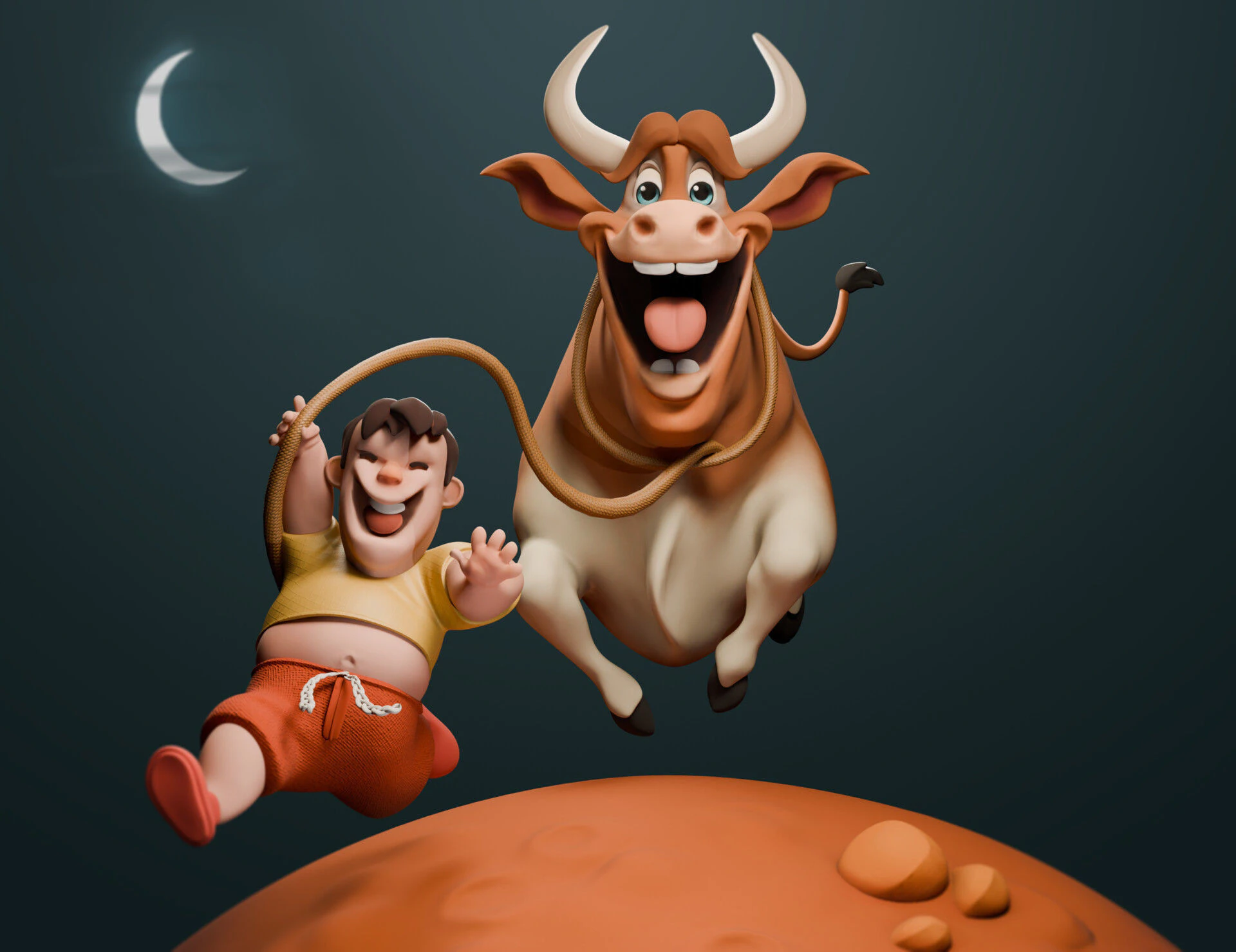 Stylized Cow and The Boy 3D Model .c4d .max .obj .3ds .fbx .stl .blend 