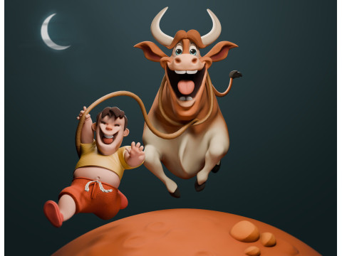 Stylized Cow and The Boy 3D 模型