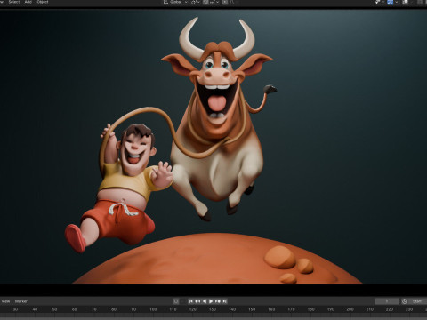 Stylized Cow and The Boy 3D Model