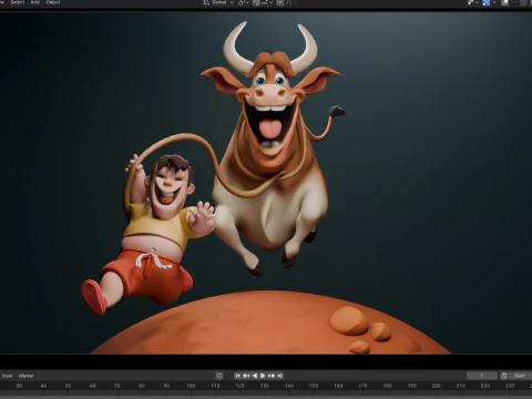 Stylized Cow and The Boy 3D Model