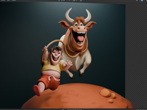 Stylized Cow and The Boy 3D Model