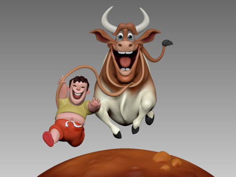 Stylized Cow and The Boy 3D Model