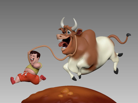 Stylized Cow and The Boy 3D Model