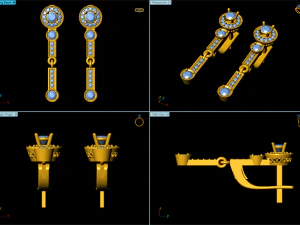 jewelry gold earrings with stones 3D Print Model