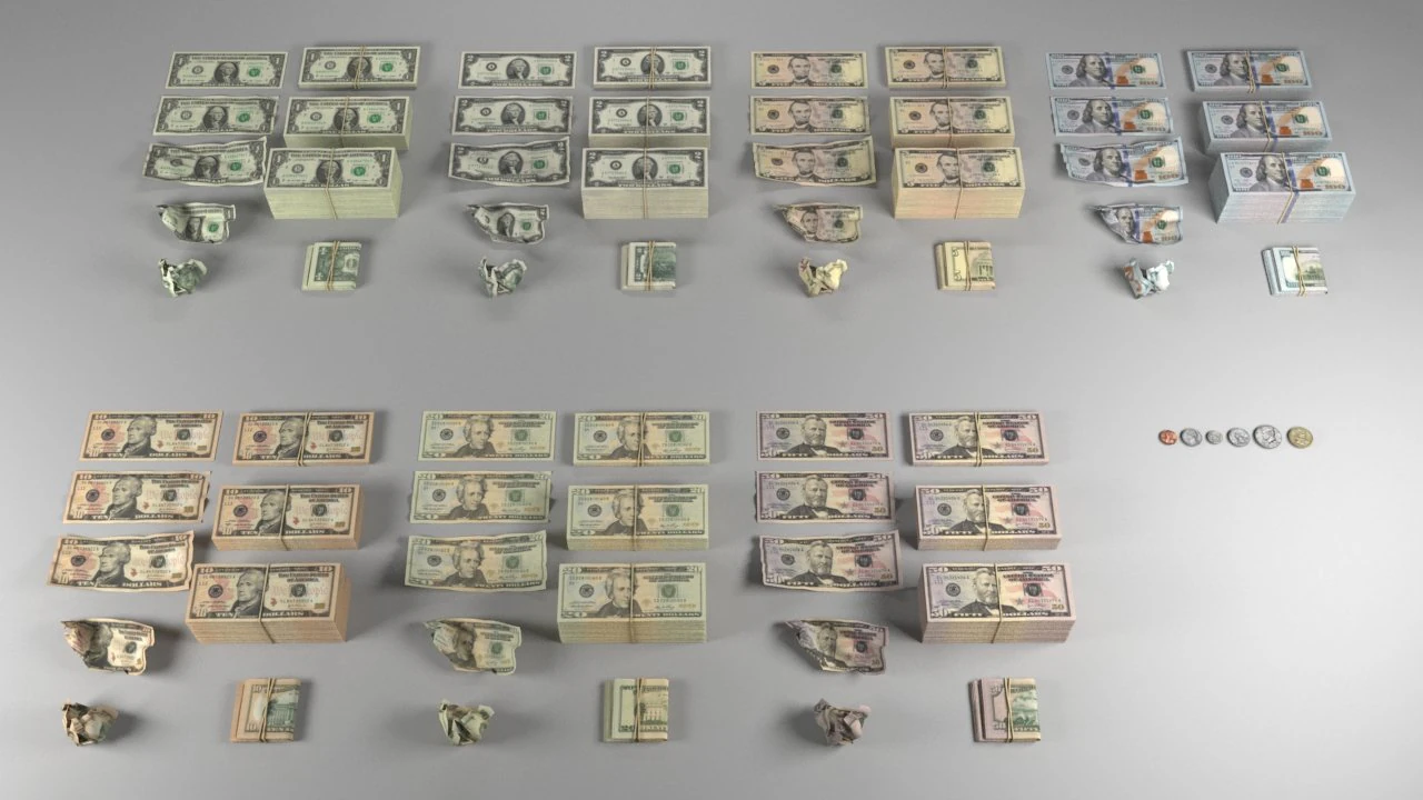 american dollar usd currency pack 3D Model .c4d .max .obj .3ds .fbx .stl .blend 
