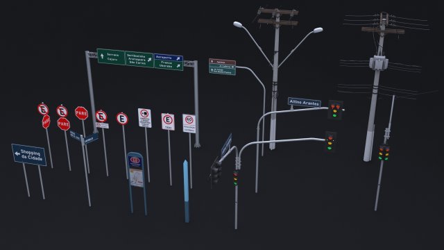 brazilian traffic assets 3D Model .c4d .max .obj .3ds .fbx .stl .blend 