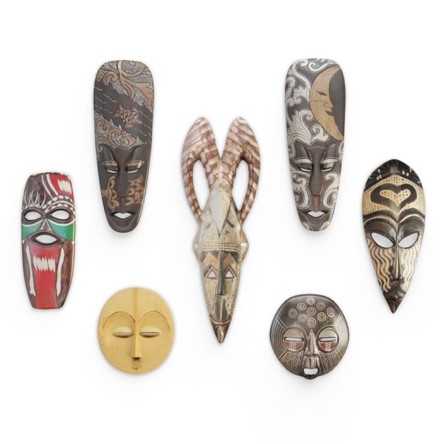 wooden african masks sculpture 3D Модель .c4d .max .obj .3ds .fbx .stl .blend 