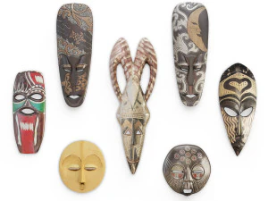 wooden african masks sculpture 3D Model