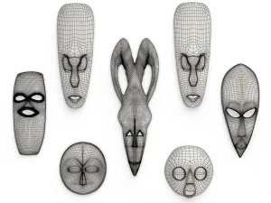 wooden african masks sculpture 3D Model